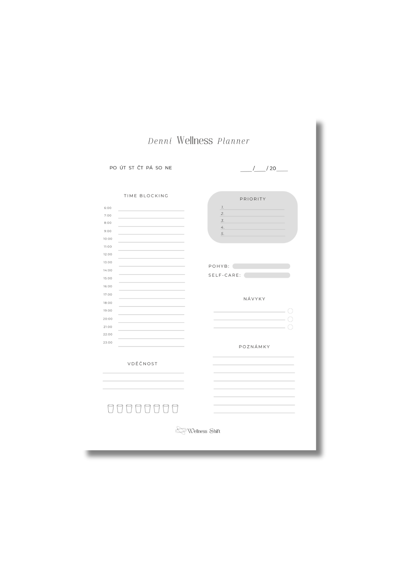 Denní Wellness Planner